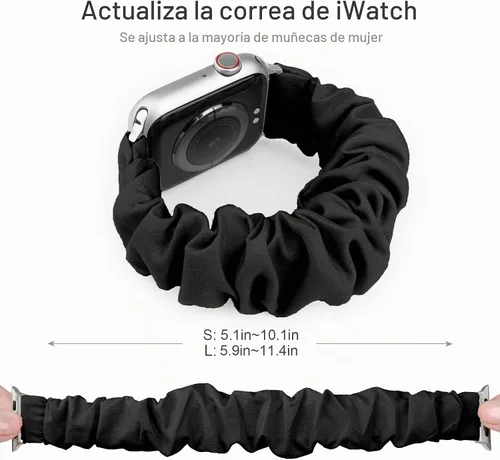 Vista 3 de Greatfine - Correa elástica para reloj Apple Watch Scrunchie de 38mm 40mm 42mm 44mm, correa elástica suave, con iWatch Series 6 SE 5 4 3 2 1, S L