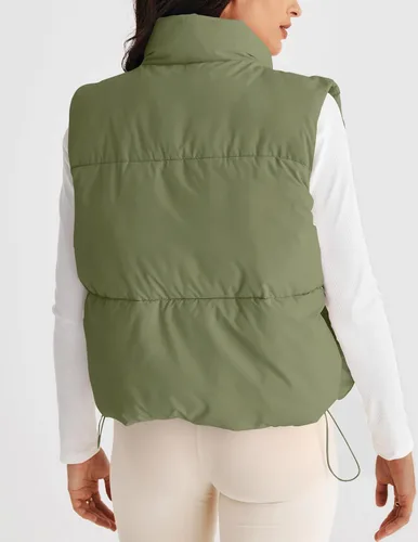 Vista 3 de MEROKEETY Chaleco acolchado para mujer, cuello alto, con cremallera, sin mangas, con bolsillos