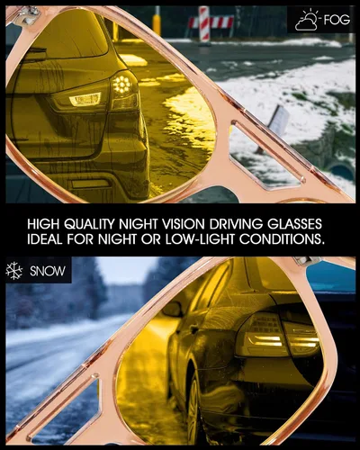 Vista 6 de LVIOE Lentes polarizados de visión nocturna para hombres y mujeres, cuadrados, estilo aviador, conducción nocturna, retro, vintage, 70s, lente