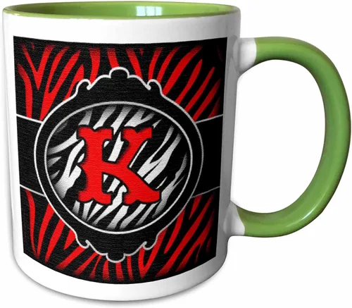 Vista 8 de 3dRose (mug_102898_4) Letra K con inicial de cebra roja malvada, taza negra de dos tonos, 11 onzas