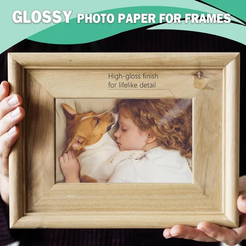 Vista 4 de Papel fotográfico de 5 x 7, paquete de 100 unidades, papel fotográfico brillante de 52 libras para impresora de inyección de tinta, 7.05 oz/m²