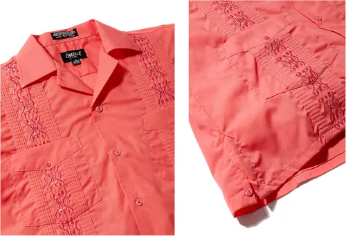 Vista 3 de Camisa de manga corta de guayabera cubana, boda cigarro playa barman casual