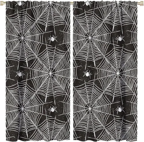Vista 59 de Cortinas opacas de tela de araña aterradora para niños, tela de araña en blanco y negro, fondo rojo, dormitorio de niños, guardería, decoración