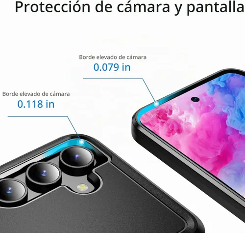Vista 4 de Funda diseñada para Samsung Galaxy S24 Plus, doble capa negra, uso intensivo, resistente a impactos, robusta y resistente, funda protectora