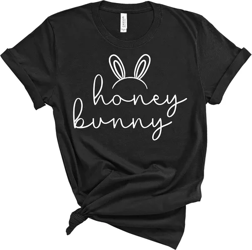 Vista 2 de Camisas de conejo de miel, camisetas de Pascua para niños, mamá, papá, bebé, camiseta familiar de huevos de Pascua pastel para mujeres, camisetas