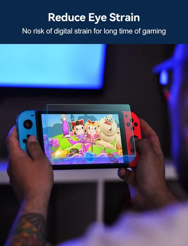 Vista 4 de ivoler Protector de pantalla de vidrio templado para Nintendo Switch, protector de pantalla de filtro de pantalla de luz azul con marco