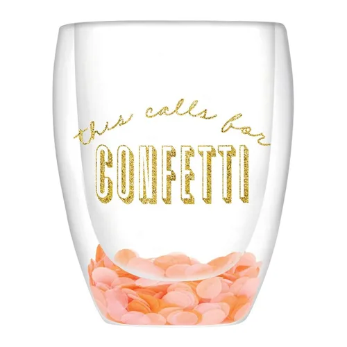 Vista 4 de Slant Collections Regalo de cumpleaños, copa de vino sin tallo, relleno de confeti de doble pared, 10 onzas, Cheers