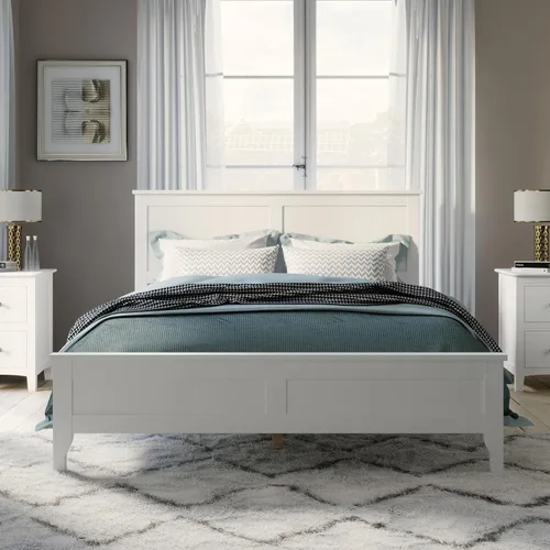 Vista 8 de Merax Cama de plataforma de tamaño matrimonial, cama moderna de madera maciza con soporte de listones de madera resistente, Seadrift