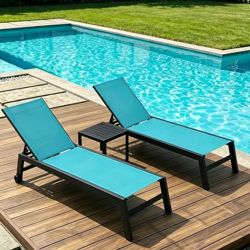 Vista 46 de PURPLE LEAF Juego de 2 tumbonas de aluminio para patio al aire libre con ruedas y mesa auxiliar, tumbona de piscina para jardín al aire libre, junto