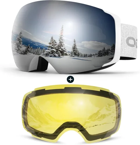 Vista 17 de Odoland Magnetic Interchangeable Anti-Fog Ski Goggles with 2 Lens Large Spherical Frameless Snow Snowboard Goggles for Men Women