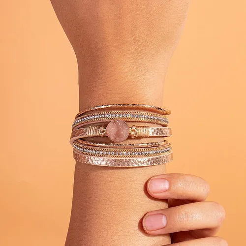 Vista 2 de Pulseras bohemias de cuero con cierre magnético para mujer, Cuero sintético