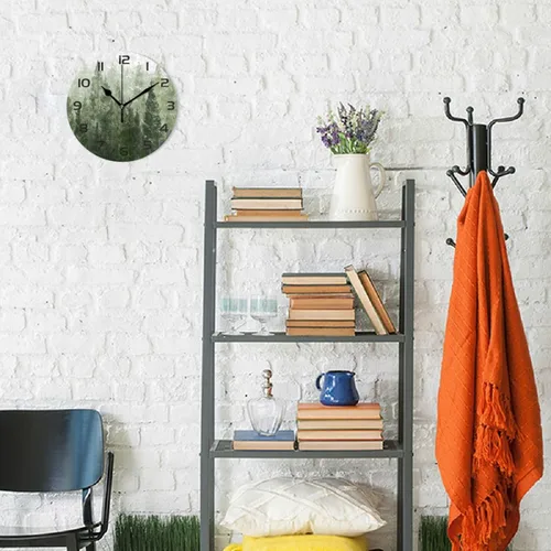 Vista 4 de Reloj de pared de pinos de 10 pulgadas, silencioso, sin tictac, de cuarzo, funciona con pilas, redondo, digital, fácil de leer, para el hogar