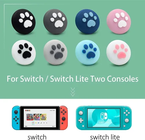Vista 4 de Switch Joycon - Tapas de agarre para pulgar, funda de silicona con diseño de pata de gato para SwitchOLEDSwitch Lite, fundas de botón analógicas