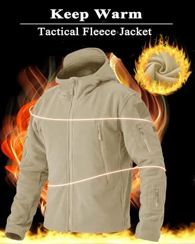 Vista 4 de BIYLACLESEN Chaquetas tácticas de forro polar Softshell para hombre con cremallera completa