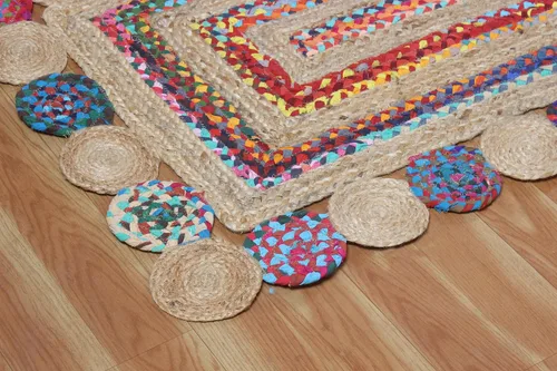 Vista 9 de Chindi - Alfombra de yute de algodón de 2 x 6 pulgadas, diseño de código de capa multicolor, gruesa de 0.27 pulgadas, alfombra trenzada de tejido