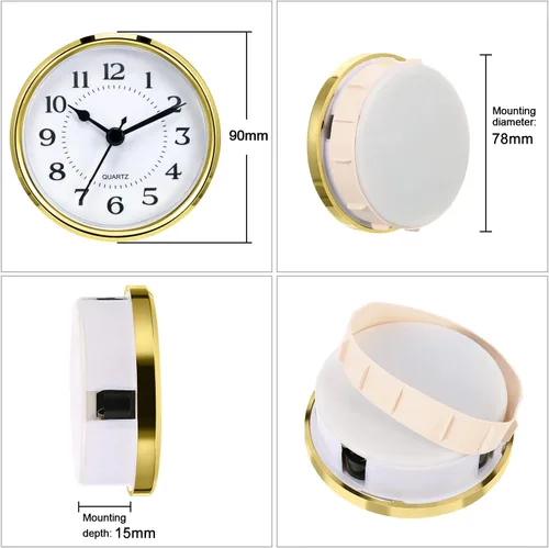 Vista 8 de Hicarer Reloj de cuarzo de 90 mm con inserción/ajuste de 3 1/2 pulgadas con número arábigo, movimiento de cuarzo (borde dorado)