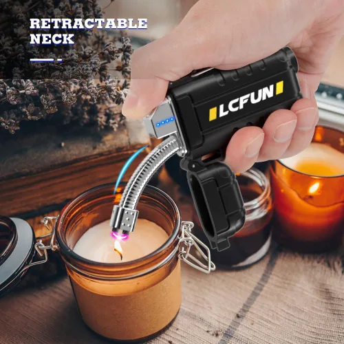 Vista 2 de LcFun Encendedor eléctrico recargable USB C, encendedores de plasma impermeables con pantalla LED de batería, encendedores de arco largo resistente