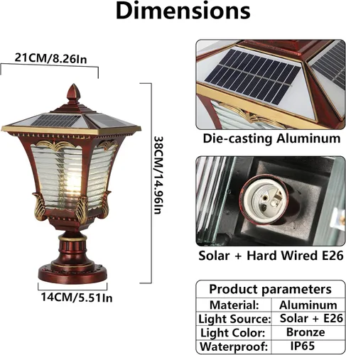 Vista 9 de Luces LED solares para poste de lámpara al aire libre de 11.61 pulgadas
