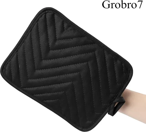 Vista 2 de Juego de 5 agarraderas de algodón con bolsillo para cocina, resistentes al calor, lavables a máquina, almohadillas calientes, guantes de horno a