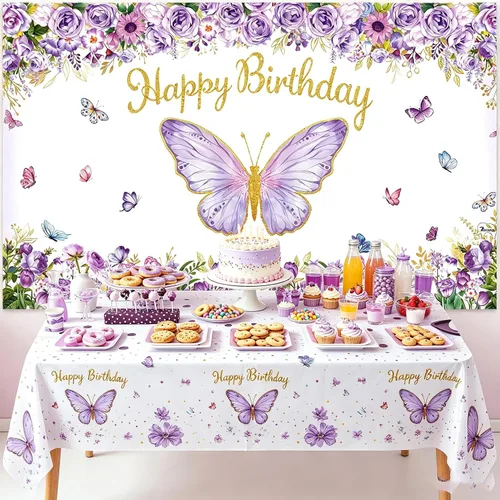 Vista 7 de Decoraciones de fiesta de mariposas con telón de fondo de arco de globos