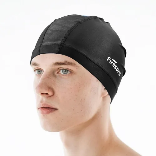 Vista 20 de Gorro de natación de tela Firesara, gorro de baño de alta elasticidad mantiene el cabello limpio y transpirable, se ajusta tanto al cabello largo