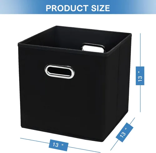 Vista 2 de STOREONE Contenedores organizadores de 13 pulgadas, cubo de almacenamiento de tela negra, cesta de almacenamiento plegable con asas dobles y cajas