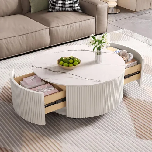 Vista 23 de KEVINSPACE Mesa auxiliar negra con borde dorado en la parte inferior, mesa de centro redonda para espacios pequeños, mesa auxiliar de madera mesita