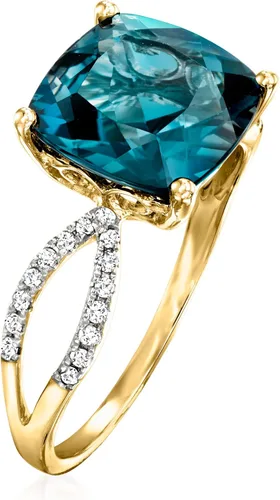 Vista 3 de Ross-Simons Anillo de topacio azul Londres de 4.90 quilates y diamantes de .11 qt t t en oro amarillo de 14 quilates