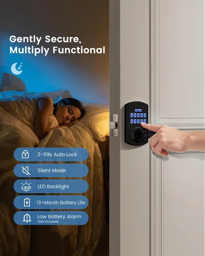 Vista 6 de Hidalife Cerradura de puerta con teclado con asa, entrada sin llave para puerta delantera, modo de paso manual, negro mate