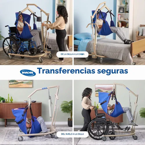 Vista 5 de Invacare Elevador hidráulico ligero para pacientes, blanco, capacidad de peso de 450 libras, 9805P, beige