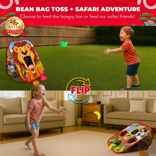 Vista 2 de SWOOC Games® - Safari Sling™ Juego de lanzamiento de bolsa de frijoles 2-en-1 para niños Juego de Cornhole para niños con configuración en 5