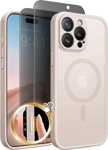 Vista 26 de GolbinBox - Funda magnética para iPhone 13 Pro Max, compatible con MagSafe, protección de cámara, protector de privacidad, funda translúcida mate, a