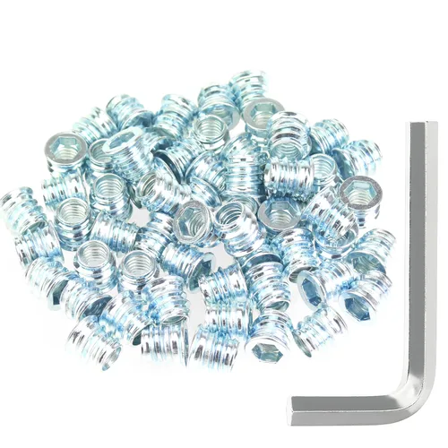 Vista 32 de Juego de 142 piezas: Insertos roscados de 1/4"-20 (10mm, 15mm, 20mm, 25mm), tuercas e insertos de madera para tornillos de muebles de madera, azul