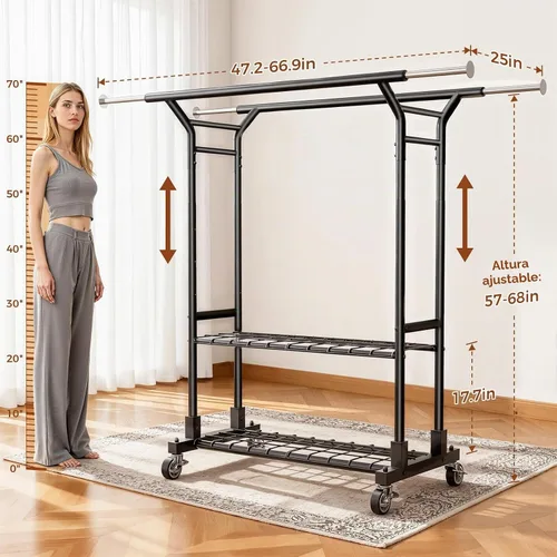 Vista 6 de Luxspire Percheros de ropa de doble barra para colgar ropa, carga de 650 Negro