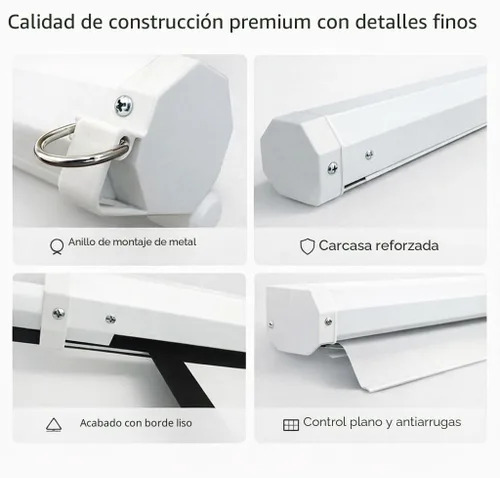 Vista 6 de Pantalla de proyector motorizada con control remoto, pantalla de proyección portátil de bloqueo automático 4:3 de 100 pulgadas, pantalla