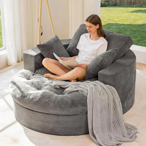 Vista 15 de MAXYOYO Sofá redondo de gran tamaño, silla deshuesada con otomana Puffinest Style Beige
