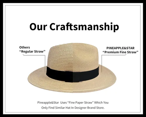 Vista 4 de Pineapple&Star Sun Straw Fedora - Sombrero de playa con trenza fina UPF50+ para unisex