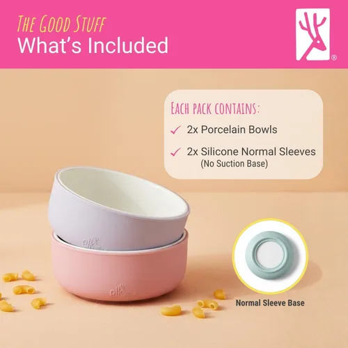 Vista 8 de Elk and Friends Cuencos de porcelana para niños con manga de silicona Alimentación para niños/niños pequeños/bebés Apto para microondas