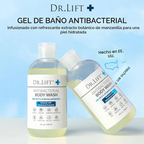 Vista 6 de DR. LIFT Gel de ducha antibacteriano, 8 onzas, suave y eficaz, fabricado en Estados Unidos Aroma refrescante, ácido cítrico, fórmula hidratante