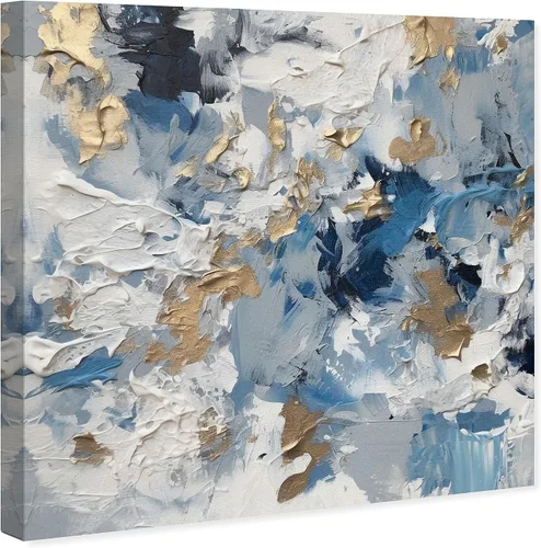 Vista 2 de Wynwood Studio Lienzo abstracto y contemporáneo envuelto, crema batida de montaña de hielo, arte de pared para sala de estar, dormitorio y baño, 12