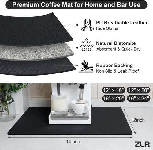 Vista 3 de ZLR Tapete de barra de café para encimeras (12 x 16 pulgadas, pequeña), tapete para secar platos absorbente que oculta las manchas para máquinas