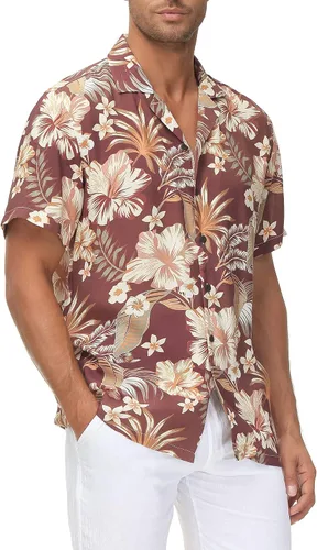 Vista 3 de MCEDAR Hawaiian Shirt for Men Regular Fit Short Sleeve Button Down Summer Beach Tropical Aloha Shirts S-3XL