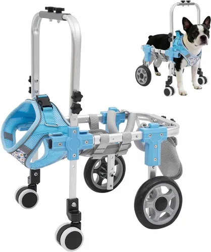 Vista 16 de Silla de ruedas ajustable para patas traseras, cochecito de perro de 4 ruedas con asa, silla de ruedas ligera para mascotas discapacitadas, patas