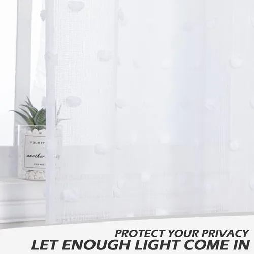 Vista 4 de MYSKY HOME Cortinas blancas para sala de estar de 84 pulgadas de largo, cortinas con pompones para dormitorio, cortinas transparentes para ventanas