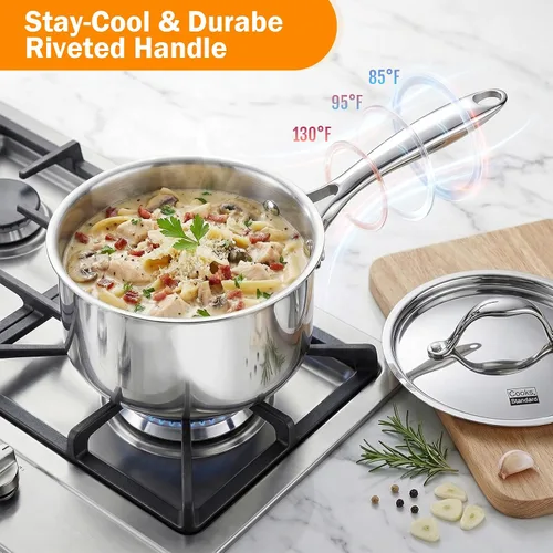 Vista 6 de Cocineros Standard Olla con múltiples capas de acero inoxidable (3 qt), Acero inoxidable