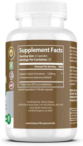 Vista 8 de Cápsulas de canela de 1200 mg. Suplemento orgánico de canela de Ceilán, pastillas de canela que apoyan el corazón, cerebro, hueso, articulaciones