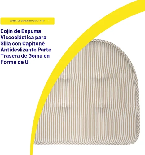 Vista 3 de Sweet Home Collection - Cojín de espuma viscoelástica para silla, con capitoné, parte trasera de goma antideslizante, en forma de U, de 17 x 16 Gris