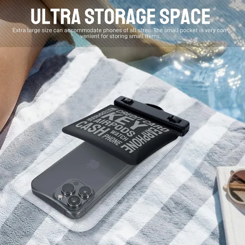 Vista 4 de Bolsa impermeable universal para teléfono [doble espacio] IPX8 bolsa seca con cordón para iPhone 16 15 14 13 12 Pro Max XS XR X Galaxy S25 S24 S23