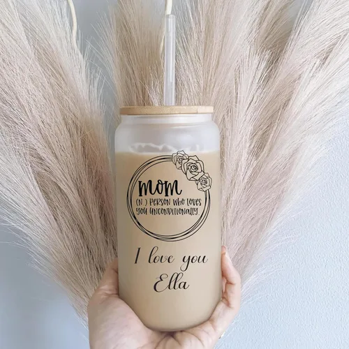 Vista 10 de Regalos personalizados para mejores amigas para mujeres, tazas de vidrio de 16 onzas con tapas y pajitas, taza de café helado, vaso