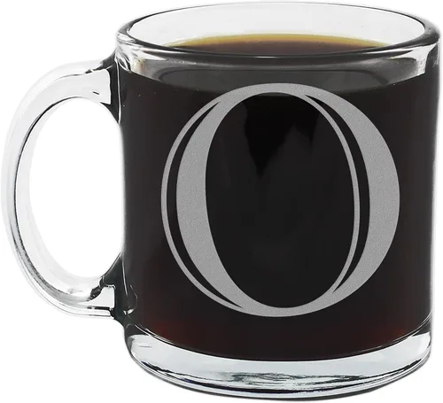 Vista 29 de Spotted Dog Company Taza de café de vidrio transparente con monograma grabado de 12 onzas (letra A), regalos de café personalizados de la A a la Z